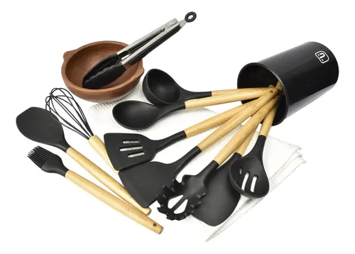 Pack Bateria Copper 7pz + Set 12 Utensilios Negro Simplit