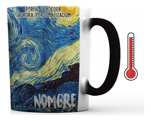 Mug Mágico Con Nombre Noche Estrellada Van Gogh Pintura