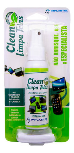 Limpa Telas Higienizador Com Flanela Implastec Tvs Celulares