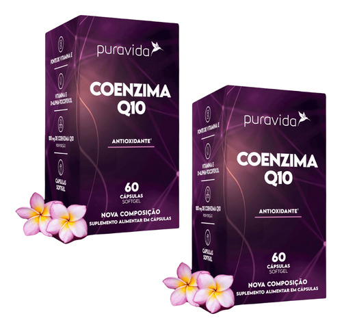 2x Coenzima Q10 + Vitamina E Com 60 Cáps Softgel - Puravida