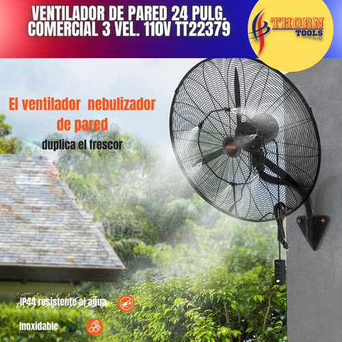 Ventilador De Pared 24 PuLG. Comercial 3 Vel. 110v Tt22379 Estructura Negro Aspas Negro Diámetro 24 " Frecuencia 60 Hz Material de las aspas Metal