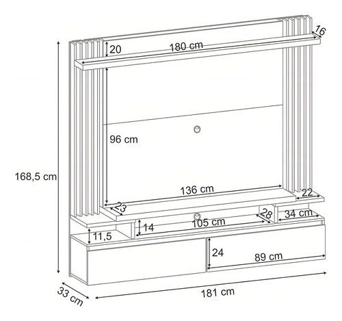 Panel LED para TV de hasta 55, 2 puertos, 168 x 181 x 33 cm, Cosmo Hb, color natural/OFF WHI