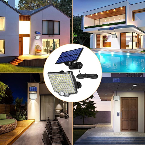 Vedd® Lámpara Solar Exterior Jardín Pared Sensor Luz 106 Led Estructura Negro