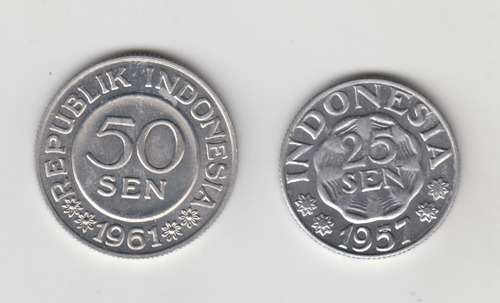 Lote 2 Moneda Indonesia 25 Sen 1957+50 Sen 1961 Sin Circular