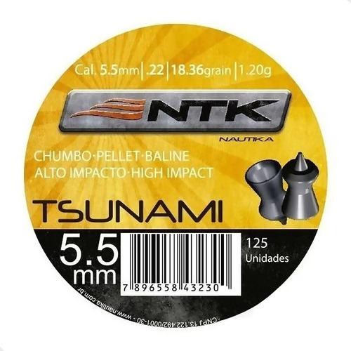 Chumbinho 5,5mm Calibre .22 Tático Tsunami - 125 Unidades