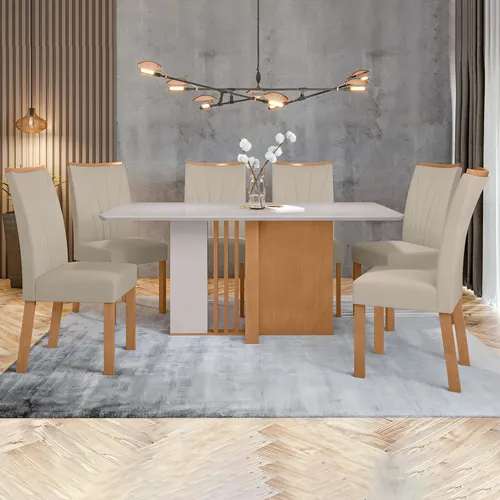 Conjunto Mesa 170cm Astrid Com Vidro E 6 Cadeiras Ij