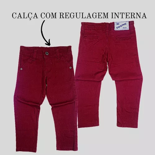 Conjunto Sport Fino Meninos Camisa Vermelha e Calça Jeans - Rosa