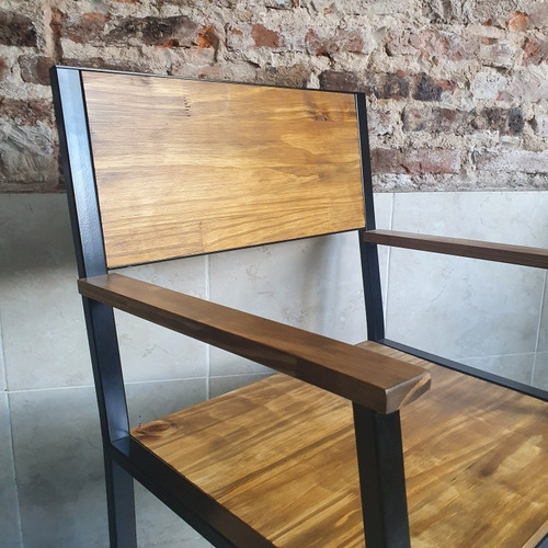 Sillon Industrial Con Brazos Hierro Y Madera Maciza