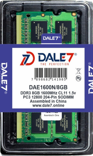 Memoria Dale7 Ddr3 8gb 1600 Mhz Notebook 16 Chips 1.5 Kit 50
