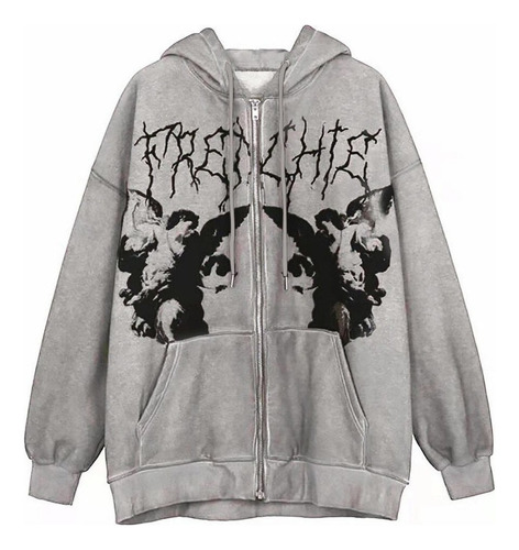 Sudadera Con Capucha Y2k De Talla Grande Con Cierre