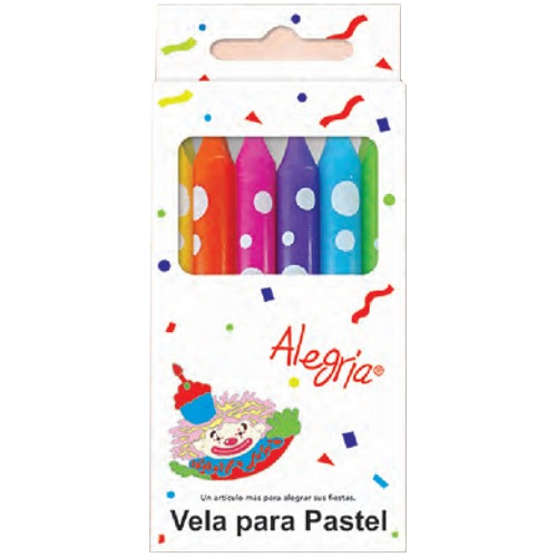 Vela Para Pastel Multicolor Con Lunares Blancos 12 Velas