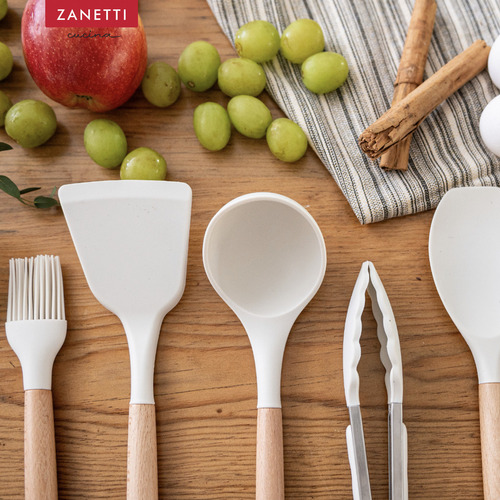 Utensilios De Cocina De Silicona Y Bambú Zanetti 12 Pz Color Blanco