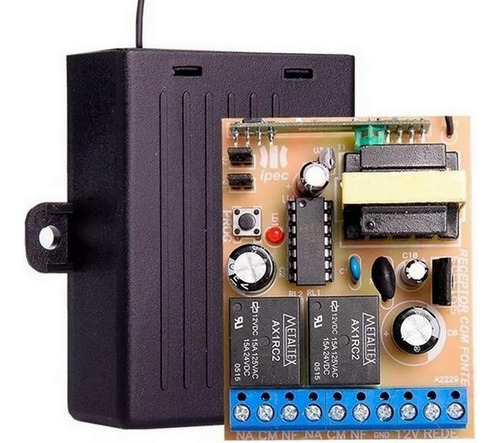 Receptor 2 Canais 433 Mhz C/ Fonte 12v 2a 3 Controle Tx Ipec