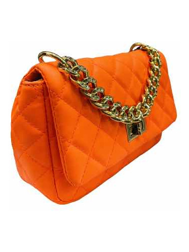 Cartera Mediana Naranja Con Cadena Dorada