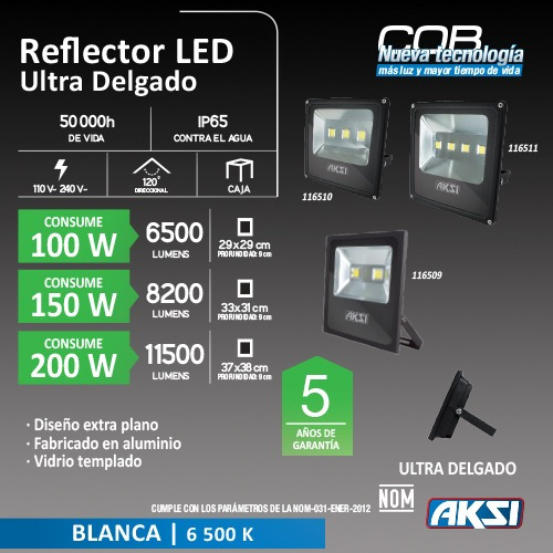 Imagen 3 de 3 de Reflector De Led 100w Extra Plano - Luz Blanca 6500k