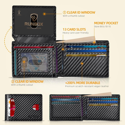 Runbox Billeteras Para Hombre 15 Tarjetero Slim Rfid Cuer...