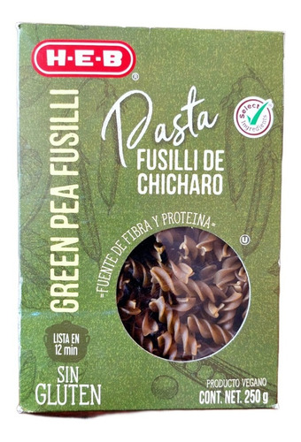 Pasta Heb Fusilli De Chicharo Sin Gluten Free Vegano 250gr