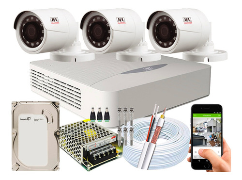Imagem 1 de 5 de Kit Cftv 3 Câmeras Jfl Multi Hd 720p 1mp Dvr 04 Ch Dhd-2104n