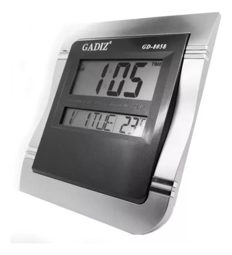 Reloj Digital De Pared Escritorio 25x22cm Gadiz Temp Gris 