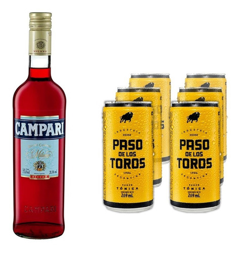 Aperitivo Campari 750ml + Agua Tónica Paso Los Toros Lata X6