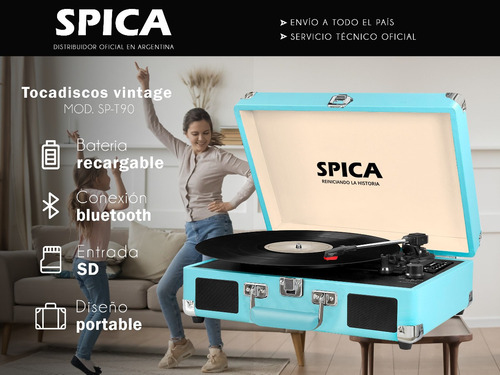 Imagen 3 de 10 de Tocadiscos Vinilo Bluetooth Spica Sp-t90 Vintage Parlante