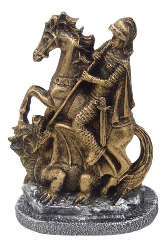 São Jorge Com Cavalo E Dragão Ogum Resina Cor Ouro Pequeno