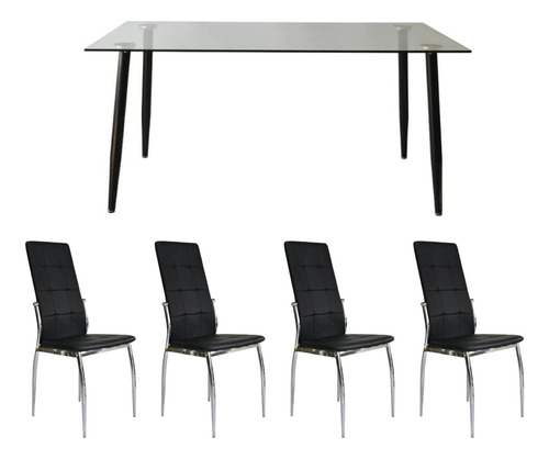 Set De Comedor Mesa Iriarte 160cm + 4 Sillas Viena Negras