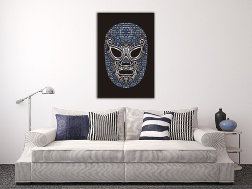 Cuadro Canvas Máscara Luchador  Azul  Huichol  80x120cm