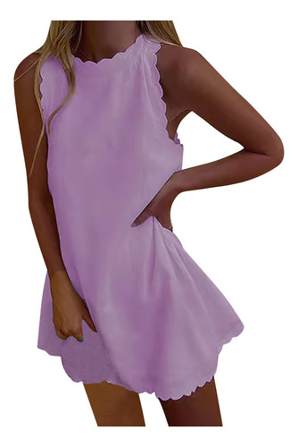 Vestido De Mujer De Verano Para Playa, Color Camiseta Sin Ma