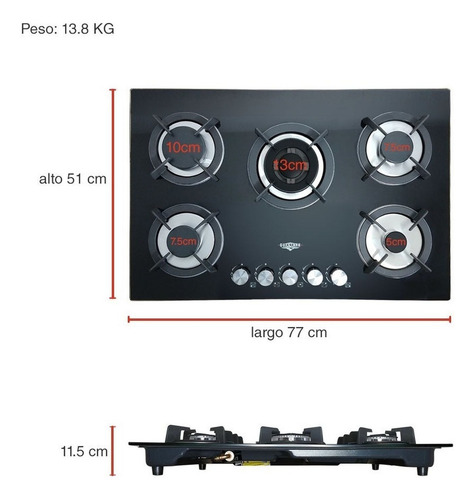 Combo Campana Extractor Plegable Parrilla Cristal 5 Quem Color Negro