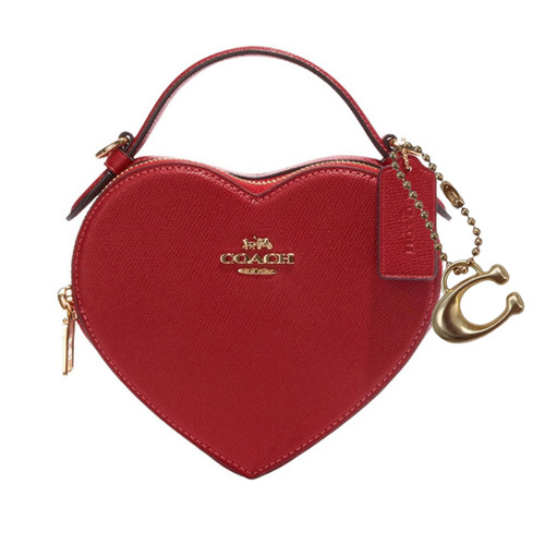 Bolsa bandolera Coach Heart Crossbody diseño lisa de cuero  im y red con correa de hombro dorada y roja asas color rojo