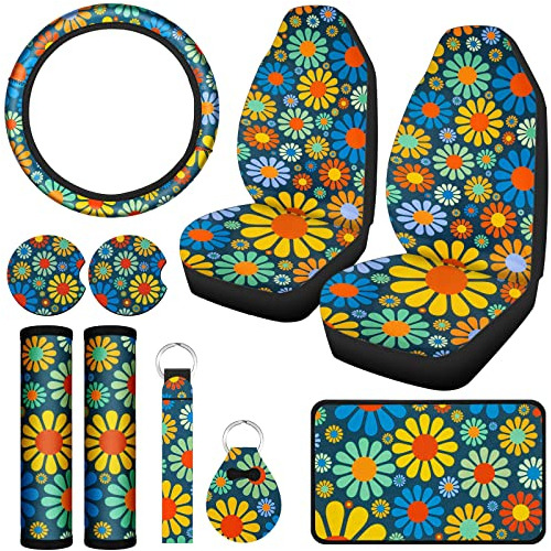 10 Pcs Hippie Flower Car Seat Covers Full Set Universal...