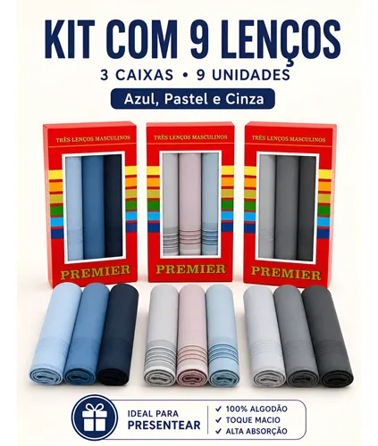 9 Lenço Pano Bolso Masculino 100% Algodão Presidente 32x32