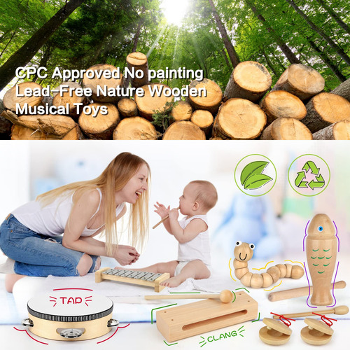 Juego De Instrumentos Musicales De Madera 100%, 23 Piezas
