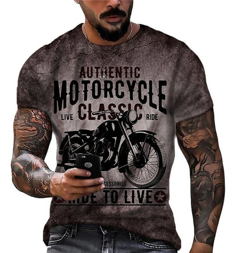 Playera Vintage De Motociclista Estampada En 3d Para Hombre