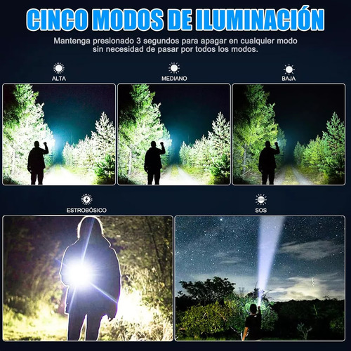 Linterna Táctica Recargable Led De Doble Fuente De Luz Mt-031, Potente, Puede Cambiar Entre Luz Blanca Y Luz Cálida (2 Luces De Color)