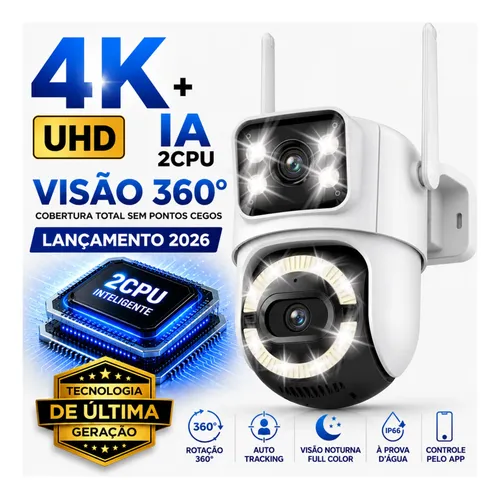 Câmera Wifi Externa Dupla Visão 3mp Prova Dágua Icsee Notura Linha Renovada A28b 4k Uhd Visão 360° Auto Tracking Firmware Im7 Câmera Nexgen Ip66 Icsee Áudio Bidirecional Cor Preto