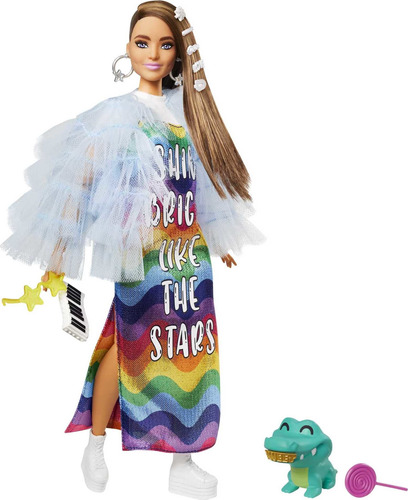Muñeca Barbie Extra Fashion Con Pelo Largo Moreno Y Pinzas B