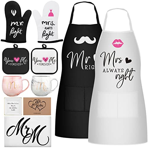 10 Pcs Wedding Gifts For Couple Mr And Mrs Aprons Gift ...