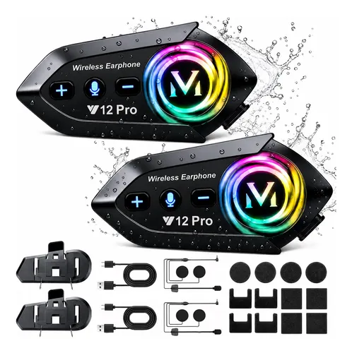 2 Pcs Y12pro Intercomunicador Bluetooth Para Cascos De Moto