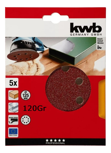 Set Lija Redonda 125 Mm Kwb Madera/metal Pack X5 Trader