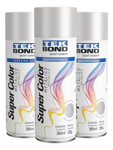 Kit 3 Unidades Tinta Spray Cor Prata Metálico Tek Bond 350ml