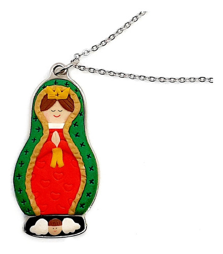 Collar Dije Virgen De Guadalupe Silueta Artesanal Fimofemi