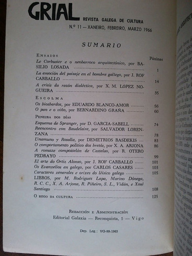 Imagen 2 de 2 de Grial Revista Galega De Cultura N° 11 1966 En Gallego