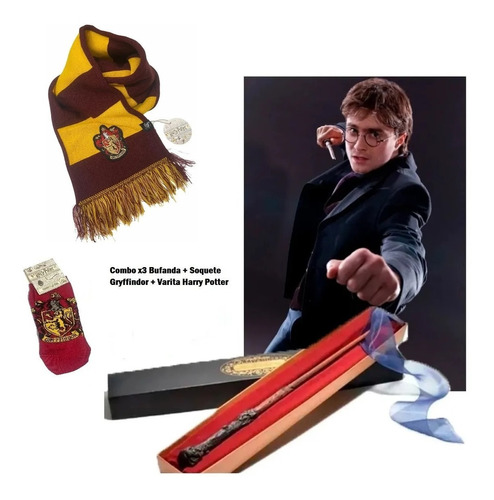 Combo Varita Harry Potter + Bufanda + Medias De Gryffindor