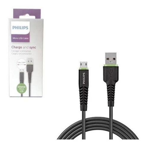 Imagen 2 de 5 de Cable De Carga Micro Usb Philips Dlc1530u 1.2mts