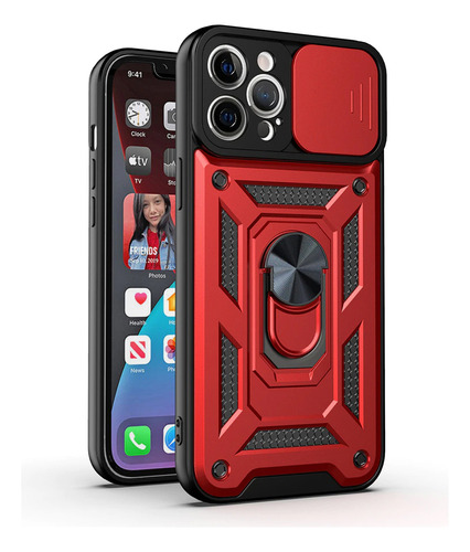 Funda Case Para iPhone 14 Pro Holder Protector Camara Rojo