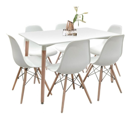 Juego De Comedor Mesa Eames + 6 Sillas Dsw Base Madera