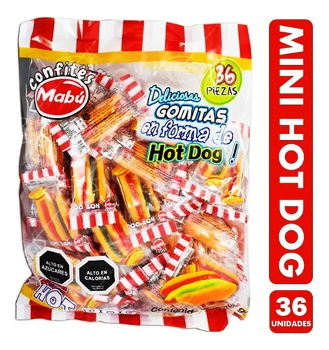 Gomitas Mini Hot Dog De Mabú - Bolsa De 36 Unidades (360gr).