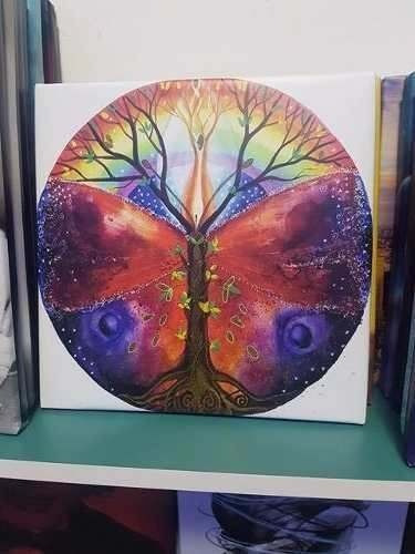 Vinilo Decorativo 45x45cm Mandala Pintura Mariposa Arbol